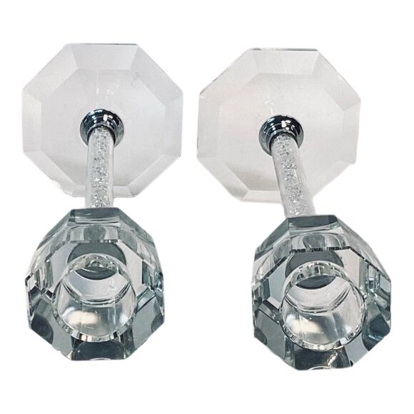 Oleg Cassini Pair Sparkle Glitter Candle Sticks Signed 6in - Picture 3 of 6